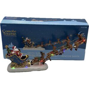 Carole Towne Collection Santa Sleigh and Reindeer #2127198 Retired LED Lights Up